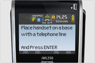 Screen displays reminder message Place handset on base with a telephone line on Barclaycard portable card machine