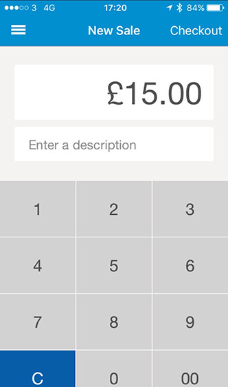 Inputting sale information into the New Sale screen of the Barclaycard Anywhere app.