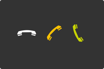 The phone icon is white and horizontal when disconnected, yellow and tilted when connecting, and green and vertical when connected 