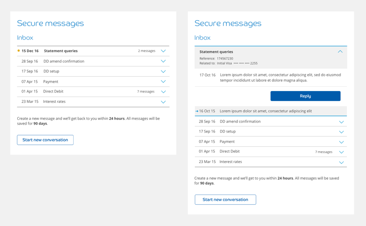 Screenshot showing new secure messages area